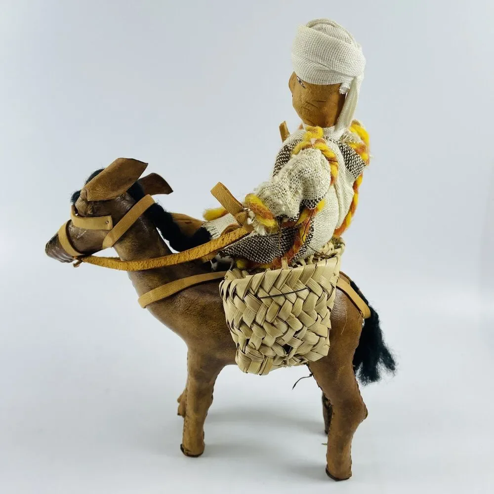 Vintage Handmade Rider Doll w Basket on Leather Horse Donkey 9